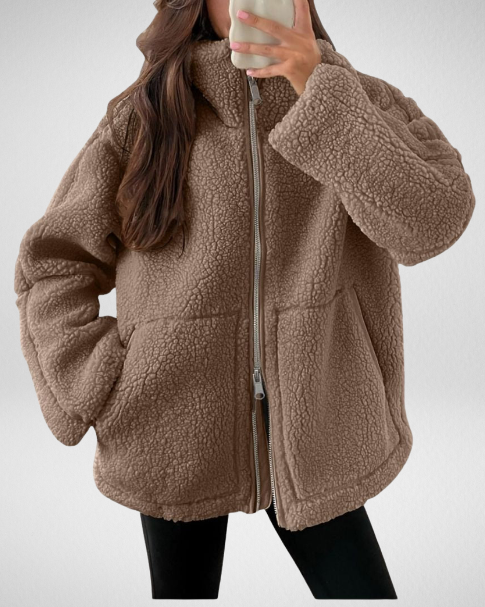 Veste polaire femme effet teddy à fermeture éclair coupe oversize 1