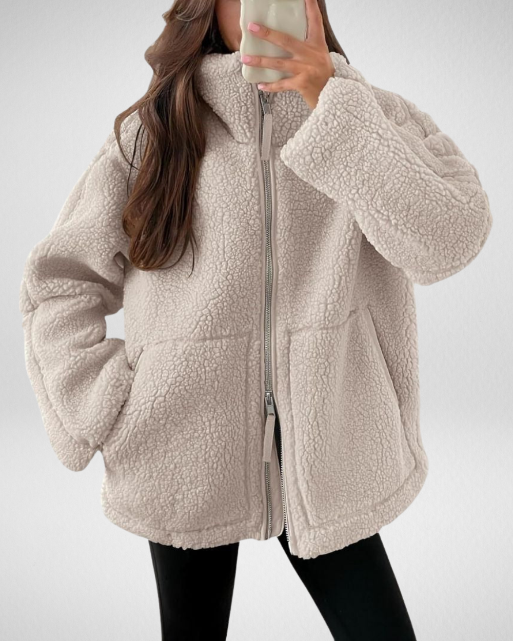Veste polaire femme effet teddy à fermeture éclair coupe oversize 3