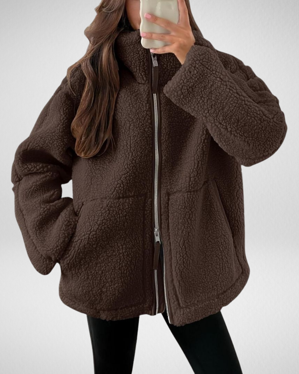 Veste polaire femme effet teddy à fermeture éclair coupe oversize 4