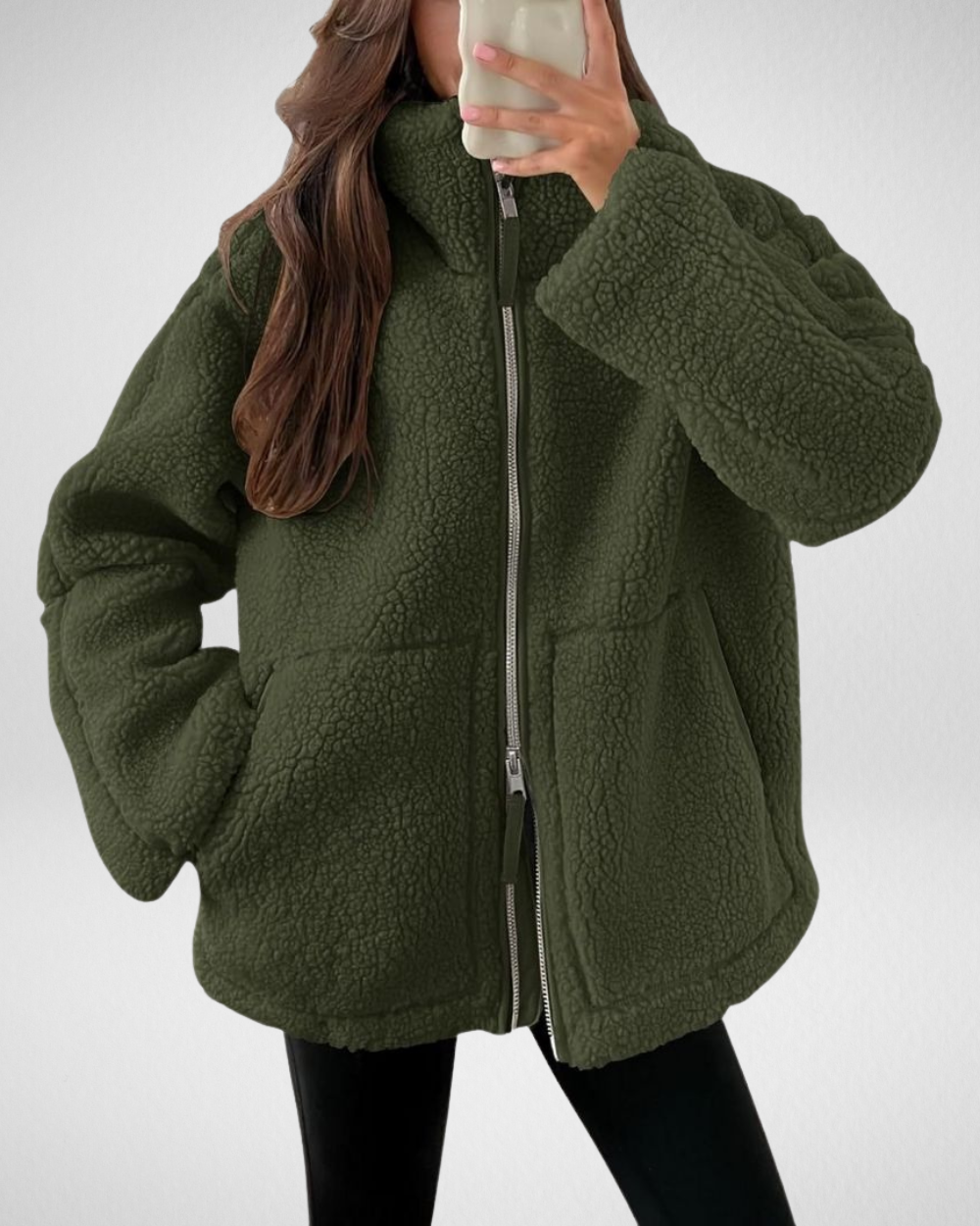 Veste polaire femme effet teddy à fermeture éclair coupe oversize 5