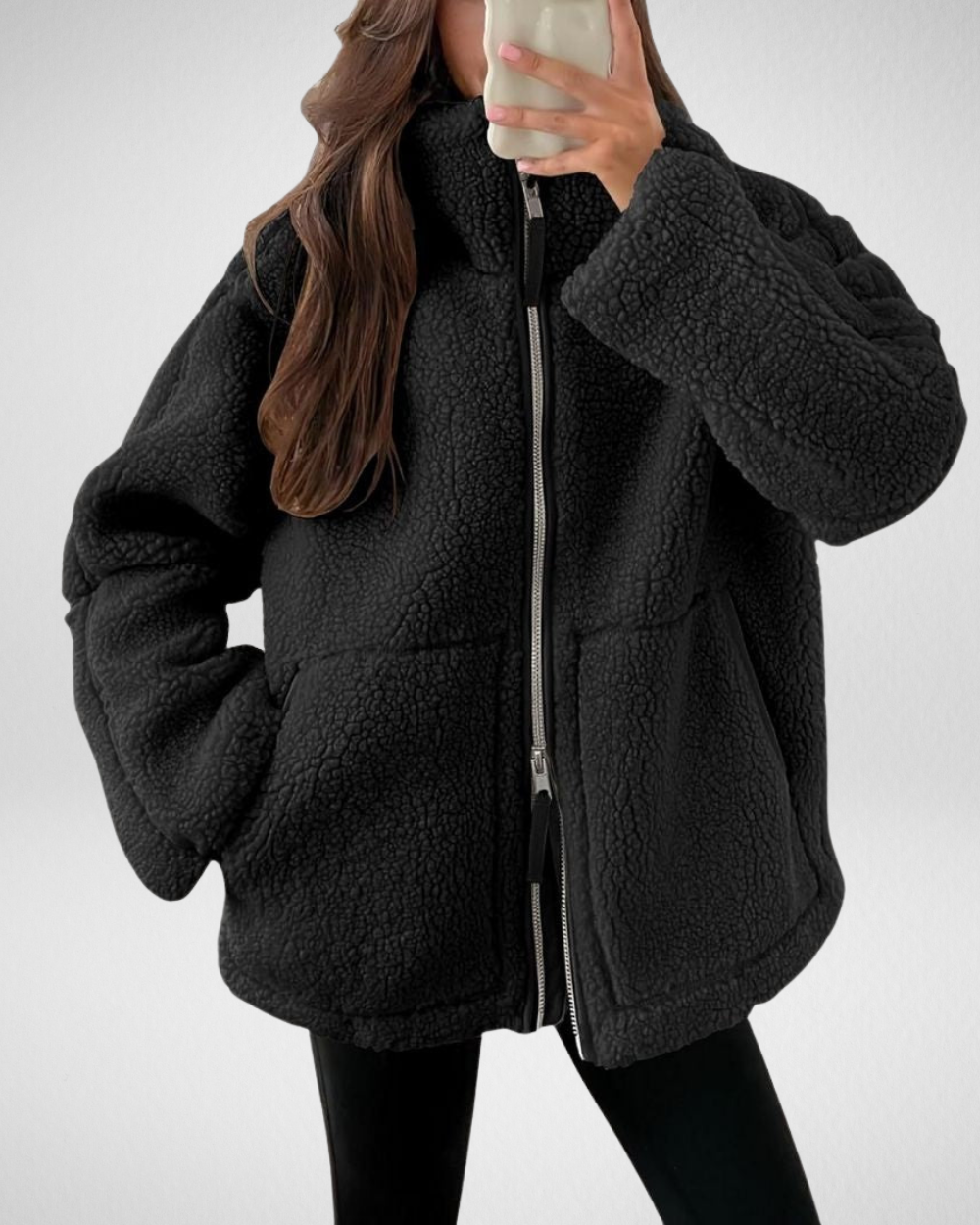 Veste polaire femme effet teddy à fermeture éclair coupe oversize 6
