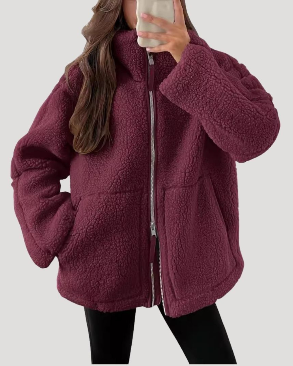 Veste polaire femme effet teddy à fermeture éclair coupe oversize 8