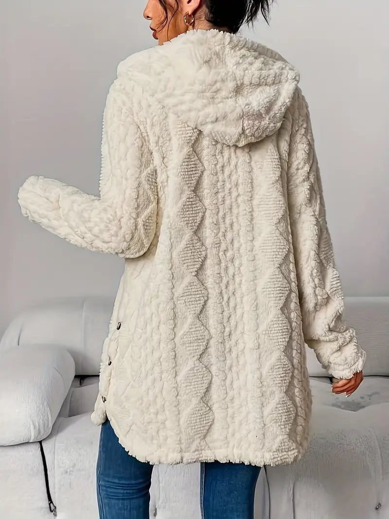 Veste polaire femme longue à capuche en peluche à texture tricotée 11