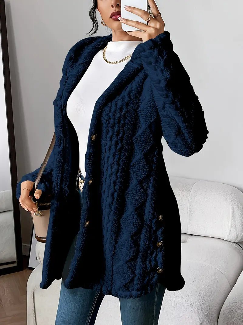 Veste polaire femme longue à capuche en peluche à texture tricotée 6