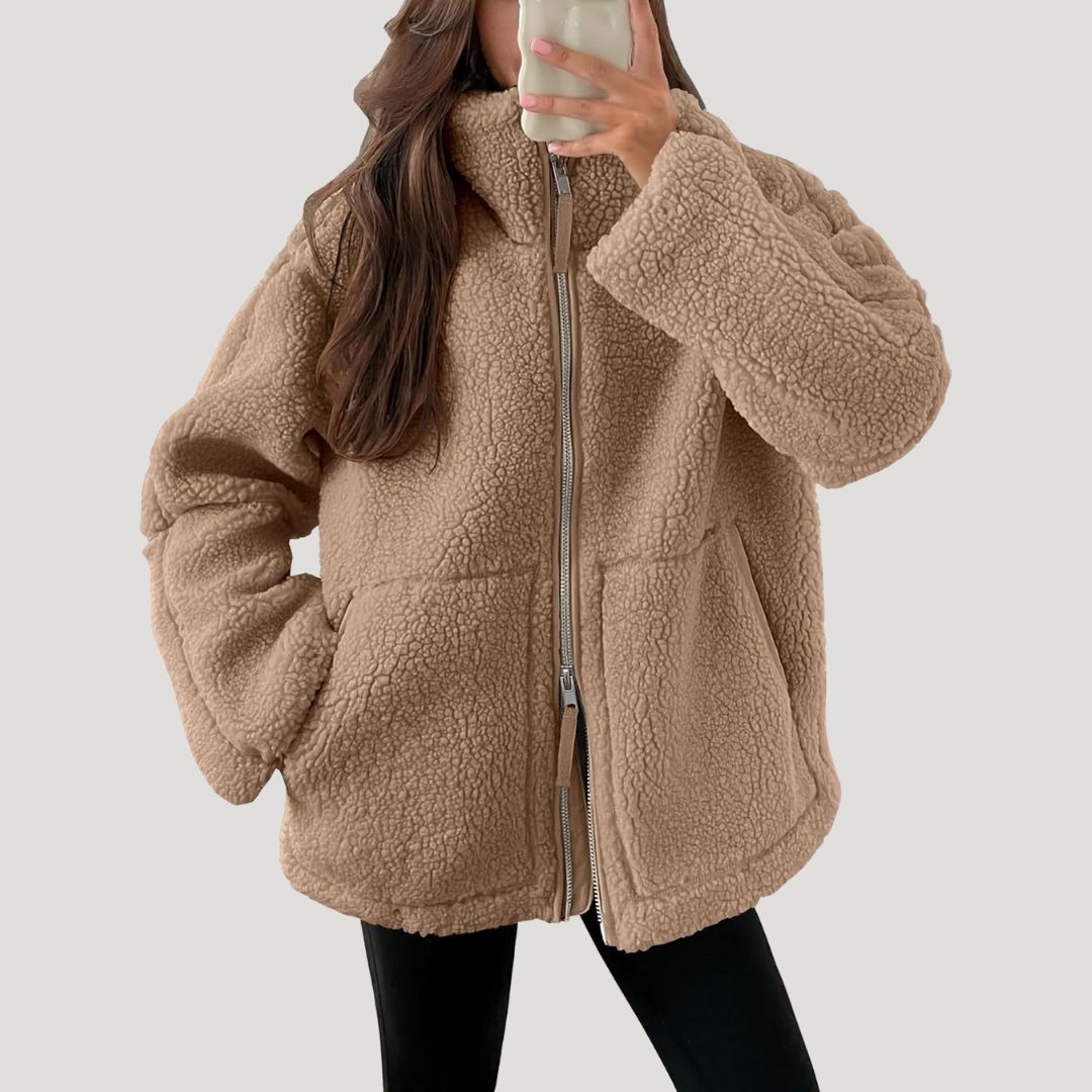 Veste polaire femme teddy zippée à col montant coupe oversize 2
