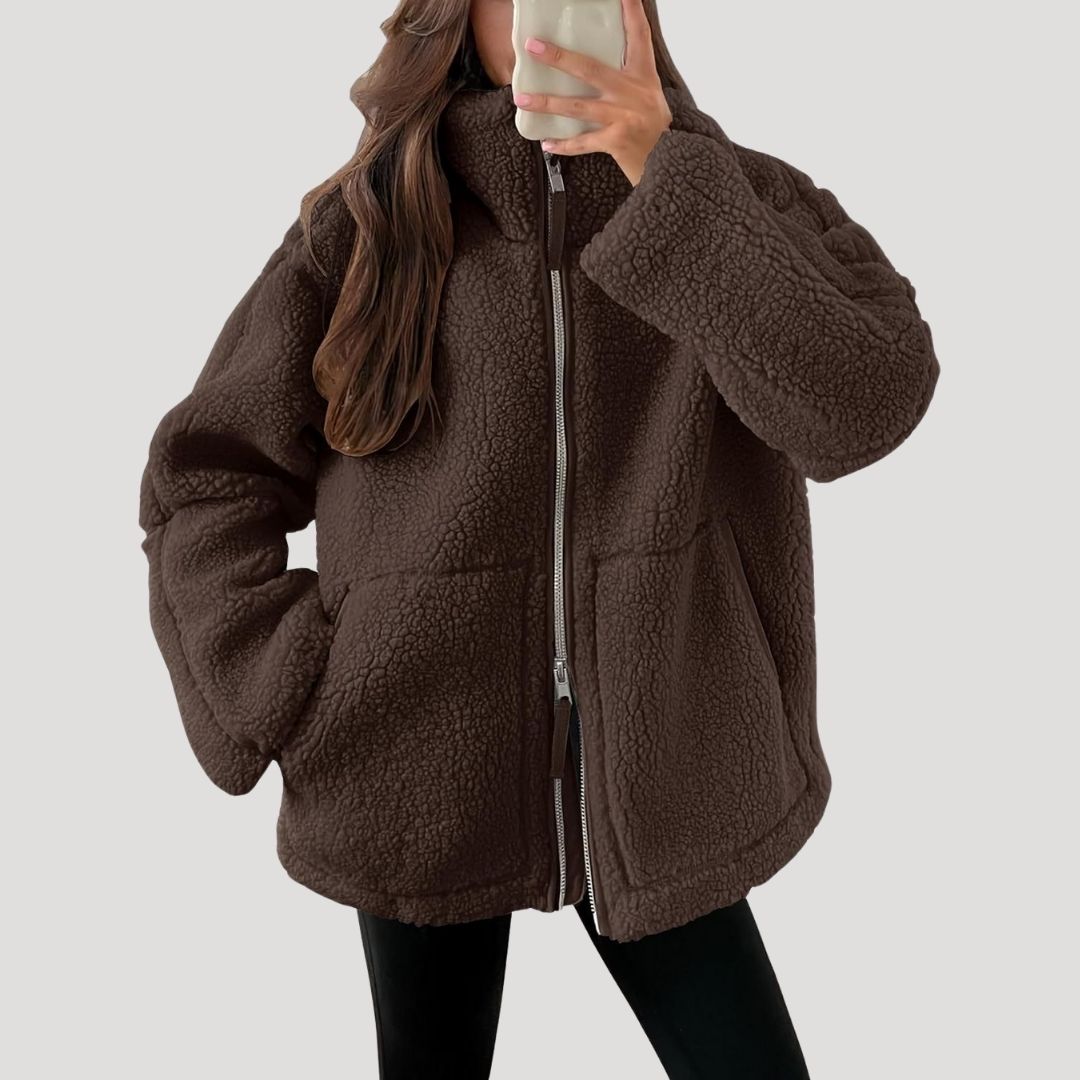 Veste polaire femme teddy zippée à col montant coupe oversize 4