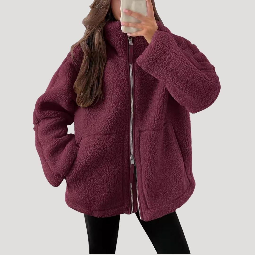 Veste polaire femme teddy zippée à col montant coupe oversize 8