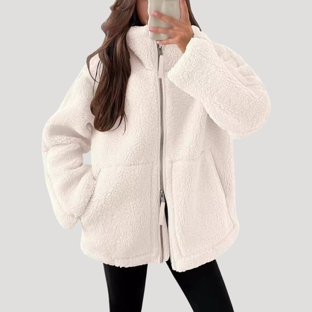 Veste polaire femme teddy zippée à col montant coupe oversize 9