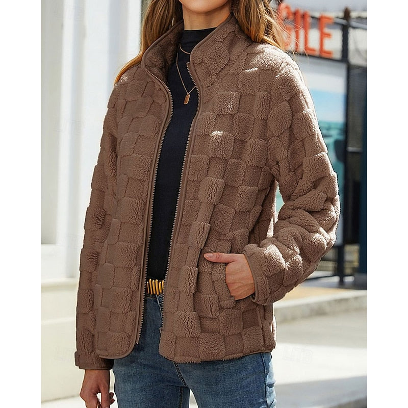 Veste polaire femme texturée à carreaux et col montant zippée 2