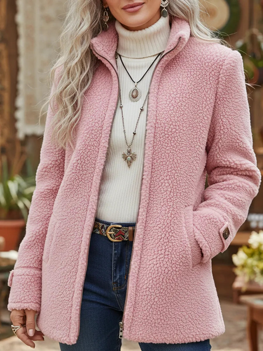 Veste polaire femme zippée à col montant mi-longue 1