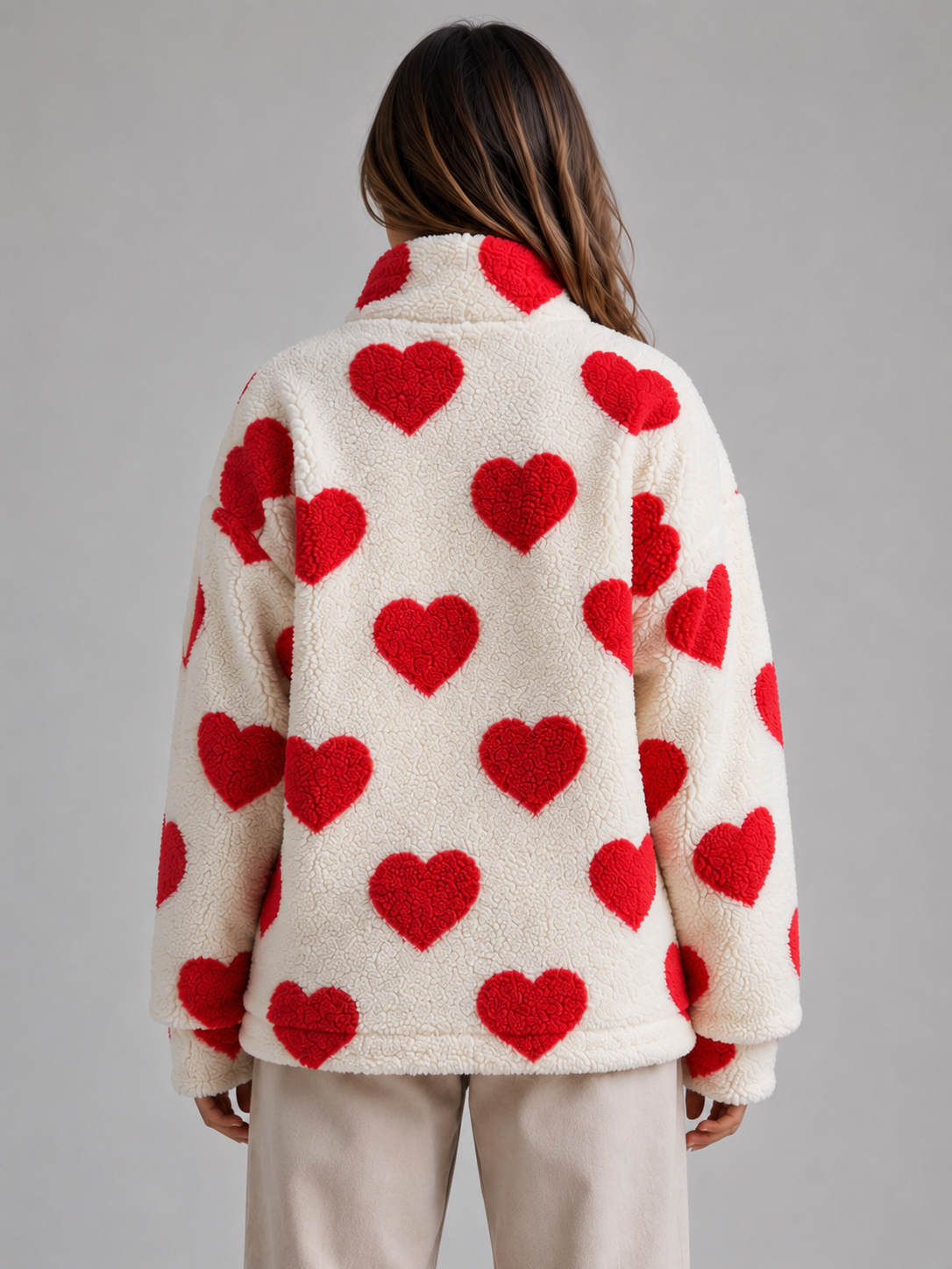 Veste polaire femme zippée à motif cœurs et col montant 4